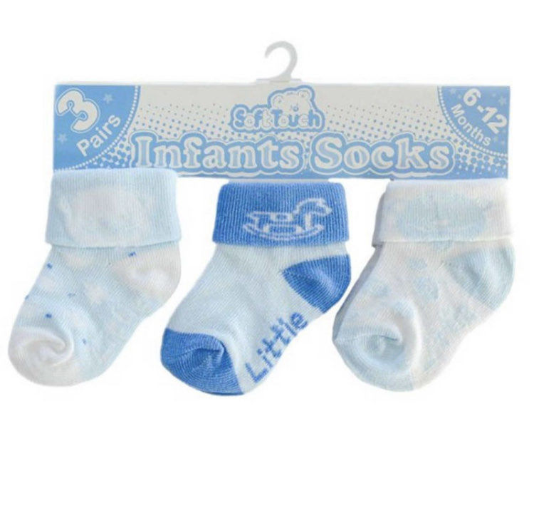 Picture of S503/S69 SOFT TOUCH 3 PACK INFANTS TURNOVER SOCKS NB-12MONTH